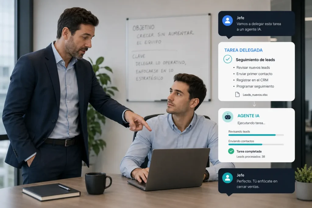 Equipo delegando procesos empresariales en IA